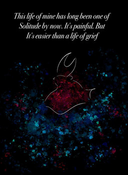 abstract_background ambiguous_gender anthro black_background cloak clothing rear_view red_cloak red_clothing simple_background solo text white_line_art fernshawart hollow_knight_(franchise) team_cherry hornet_(hollow_knight) arthropod insect 2025 colored_line_art english_text female_(lore)