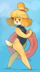 anthro blonde_hair breasts clothed clothing female fluffy_ears fully_clothed fur hair looking_aside one-piece_swimsuit small_breasts solo swimwear walking yellow_body yellow_fur seiishin animal_crossing nintendo isabelle_(animal_crossing) canid canine canis domestic_dog mammal shih_tzu toy_dog 9:16 hi_res