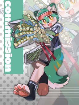 4_toes anthro biped black_bottomwear black_clothing black_shorts blowup_background bottomwear clothing eyewear eyewear_on_head feet flower fluffy fluffy_tail fur goggles goggles_on_head green_body green_fur holding_flower holding_object kemono looking_at_viewer male multicolored_body multicolored_fur open_mouth open_smile pawpads plant shorts simple_background smile smiling_at_viewer solo tail text toes white_body white_fur yellow_eyes niwashi6440 canid canine canis mammal wolf 2025 3:4 cel_shading digital_drawing_(artwork) digital_media_(artwork) english_text full-length_portrait hi_res portrait shaded