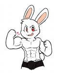 2017 4_fingers abs anthro biceps big_head black_nose boxer_briefs bulge clothed clothing digital_media_(artwork) fingers fist flexing front_view fur happy heart_eyes heart_symbol lagomorph leporid looking_at_viewer male mammal muscular muscular_anthro muscular_male oob open_mouth open_smile pecs rabbit red_eyes scut_tail short_tail simple_background skimpy smile solo standing tail toony topless underwear vein white_background white_body white_fur