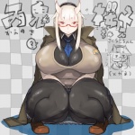 big_breasts blush breasts cleavage clothed clothing eyewear female glasses horn looking_at_viewer not_furry overweight overweight_female red_eyes solo thick_thighs namu_gunsou teriyaki asian_mythology east_asian_mythology japanese_mythology mythology chikurako_kanoeki demon oni yokai 1:1