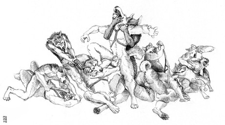 animal_genitalia animal_penis anthro anthro_on_anthro balls bite butt curled_tail fight fighting_pose fur genitals group harness leash leash_pull leg_grab male male/male muscular muscular_anthro muscular_male nude penis pinned pose sheath simple_background tail tugging_clothing momamo canid canine canis domestic_dog husky mammal nordic_sled_dog spitz 2022 hi_res monochrome traditional_media_(artwork)