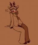 5_fingers anthro antlers arm_tuft bangs barefoot bell belly_tuft big_penis biped blue_eyes blush brown_antlers brown_background brown_hooves brown_nose casual_exposure clothing cloven_hooves covering covering_crotch covering_self dialogue elbow_tuft embarrassed eyebrows feet femboy fingers fluffy foreskin front_view fur genitals glistening glistening_eyes glistening_hair hair half-closed_eyes half-erect hip_tuft hooves horn humanoid_genitalia humanoid_hands humanoid_penis ineffective_clothing leg_tuft long_hair looking_away male mostly_nude multicolored_body multicolored_fur narrowed_eyes navel partially_retracted_foreskin penis scarf scarf_only shadow shoulder_tuft simple_background sitting slim snout solo tan_background tan_body tan_fur tan_hair tan_penis teeth text tight_foreskin tuft two_tone_body two_tone_fur wide_hips wrist_tuft mewgle sen_(mewgle) deer mammal new_world_deer reindeer 2017 digital_media_(artwork) english_text full-length_portrait portrait tan_theme