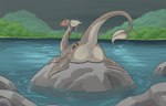 blush butt dripping female feral hill lake scotland solo text water wet alorix loch_ness_monster sea_monster 2024 absurd_res english_text hi_res