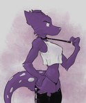 anthro clothing female leash leash_pull legwear purple_body shirt solo tank_top thigh_highs topwear torn_clothing alexleviafan rain_world videocult slugcat