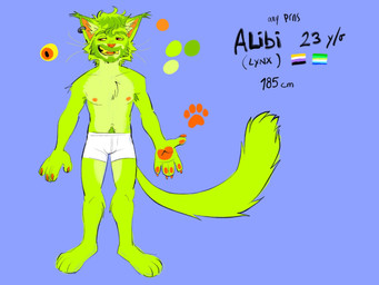 anthro beard body_hair cheek_tuft claws clothed clothing countershading ear_piercing ear_ring ear_tuft facial_hair facial_tuft fur green_beard green_body green_facial_hair green_fur green_inner_ear_fluff hair happy_trail inner_ear_fluff lgbt_pride male male_anthro mostly_nude_male navel nonbinary_pride_colors orange_eyes pawpads paws piercing pink_nose pride_colors red_claws ring_piercing short_hair smile solo stated_age stated_height tail teeth tongue tuft underwear underwear_only vincian_pride_colors whiskers yellow_sclera yellow_teeth alibi_47 alibi_(alibi_47) felid feline lynx mammal 4:3 colored_sketch flat_colors hi_res model_sheet sketch