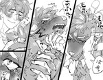 anthro blush bodily_fluids duo embarrassed horn human_on_anthro interspecies male male/male petting sweat text bebipan_dq lifewonders tokyo_afterschool_summoners mephistopheles_(tas) protagonist_(tas) twink_protagonist_(tas) bovid caprine goat human mammal comic japanese_text monochrome