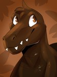 anthro brown_body brown_eyes glistening glistening_eyes head_tuft looking_up male mouth_closed solo teeth tuft imperatorcaesar dinosaur prehistoric_species reptile scalie hi_res