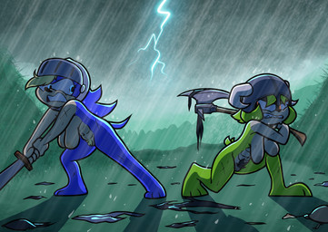 abs anthro areola armor axe battle_axe big_breasts blonde_hair blue_body blue_eyes blue_fur blue_quills breasts clothing dripping_breasts duo electricity female fight forced forced_exposure forced_undressing fur genitals green_body green_fur hair headgear helmet horn horned_helmet knight knight_helmet lightning long_breasts looking_at_another mature_female melee_weapon muscular muscular_anthro muscular_female nude nude_anthro nude_female orange_eyes pubes quills_(anatomy) raining sharp_teeth storm sword tan_areola tan_arms tan_breasts tan_hands tan_stomach teeth torn_clothing undressing undressing_another viking viking_helmet vulva warrior weapon wounded yellow_eyes theenfman archie_comics sega sonic_the_hedgehog_(archie) sonic_the_hedgehog_(comics) sonic_the_hedgehog_(series) bernadette_hedgehog fan_character trinity_tenrec afrosoricid eulipotyphlan hedgehog mammal tenrec 2025 digital_media_(artwork) hi_res