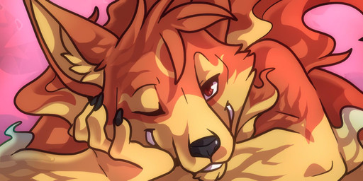 9_tails anthro banner fur male multi_tail orange_body orange_fur red_eyes solo tail jagon tagme_(character) canid canine canis domestic_dog fox hybrid mammal absurd_res better_version_at_source hi_res long_image tagme wide_image
