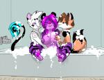 anthro areola bathtub bite biting_lip biting_own_lip blush breasts bubble_bath countershading dipstick_tail female fur group group_sex hair male markings multicolored_tail nipples nude pink_hair purple_body purple_eyes purple_fur purple_nipples self_bite sex soapy suds tail tail_markings threesome trio white_body white_fur metal_(artist) metal_(character) sai_(lovelymiyu) steve_(smsfoxx) canid canine domestic_cat felid feline felis fox mammal pantherine red_fox tiger true_fox digital_media_(artwork) shaded