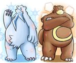 anthro belly biped blue_body blue_fur blush brown_body brown_fur duo fur kemono male overweight overweight_male ibuki_haruno nintendo pokemon beartic generation_2_pokemon generation_5_pokemon pokemon_(species) ursaring 2011