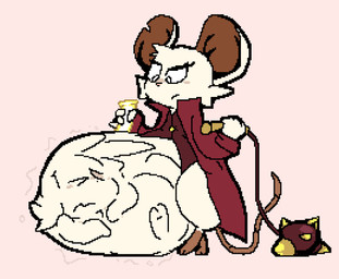 >_< abdominal_bulge anthro anthro_pred anthro_prey barefoot belly belly_on_ground big_belly big_ears bottomless bottomless_anthro bottomless_female brown_feet brown_inner_ear button_(fastener) cheek_tuft clenched_eyes closed_frown clothed clothed_anthro clothed_female clothing eyelashes eyes_closed face_imprint facial_tuft feet female female_anthro female_pred flail foot_imprint frown fully_inside fur hairless_tail hand_imprint head_tuft holding_flail holding_melee_weapon holding_object holding_vial holding_weapon huge_belly imprint leg_markings looking_at_belly looking_at_own_belly looking_at_self looking_down looking_down_at_belly looking_down_at_self markings melee_weapon monotone_background motion_lines mouse_ears mouth_closed narrowed_eyes pink_background pink_nose red_clothing red_robe red_topwear red_vest robe round_ears rumbling_stomach same_size_vore side_view simple_background small_nose socks_(marking) soft_vore solo standing thick_thighs topwear tuft unimpressed unseen_prey vest vial vore weapon whip white_body white_ears white_fur white_tuft wide_hips meatcanister mina_the_hollower yacht_club_games daniel_(meatcanister) mina_(mina_the_hollower) mammal mouse murid murine rodent 2026 digital_media_(artwork) english_description full-length_portrait pixel_(artwork) portrait