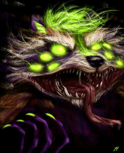 8_eyes anthro claws fangs fur glowing glowing_eyes hair male multi_eye neon_green open_mouth realistic solo teeth tongue tongue_out whiskers ian-exe ian_(ian-exe) mammal monster procyonid raccoon 2026 headshot_portrait hi_res portrait signature