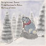 ambiguous_gender clothing feral fluffy fur haiku_(poetry) looking_at_viewer outside poetry scarf simple_background snow solo text geno28 zaffre canid canine mammal raccoon_dog tanuki 1:1 digital_media_(artwork) english_text