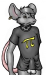 anthro balls bottomless bulge clothed clothing ear_piercing genitals male pi piercing shirt solo tail topwear flarn_(artist) mammal murid murine rat rodent