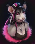 anthro collar collarbone_piercing ear_chain ear_piercing facial_piercing female lip_piercing piercing pink_eyes simple_background snakebite_piercing solo spiked_collar spikes lostgoose chinchilla chinchillid mammal rodent 4:5 hi_res portrait