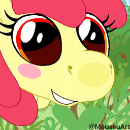 accessory blush bow_ribbon day eyelashes female feral flower hair hair_accessory hair_bow hair_ribbon hooves long_hair open_mouth orange_eyes outside plant quadruped red_hair red_tail ribbons solo tail tongue yellow_body mouseuart sound_warning friendship_is_magic hasbro my_little_pony apple_bloom_(mlp) earth_pony equid equine horse mammal pony 1:1 animated hi_res short_playtime sound video