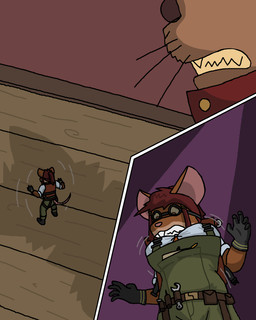 angry anthro boots clenched_teeth clothed clothing coat collared_shirt dress_shirt duo engineer_(profession) eyewear fangs female footwear gloves goggles growth hair handwear high-angle_view leg_harness looking_down male male/female micro overalls ponytail scared shadow shirt shoes size_difference sunglasses tail teeth tight_clothing tools topwear vest whiskers wrench myaxy domestic_cat felid feline felis mammal mouse murid murine rodent 4:5 absurd_res comic hi_res