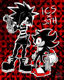 alternative_fashion anthro duo emo female goth gun male ranged_weapon weapon dorefatum i_can't_sleep_(youtube) sega sonic_the_hedgehog_(series) nia_(i_can't_sleep) shadow_the_hedgehog eulipotyphlan hedgehog humanoid mammal 4:5 hi_res