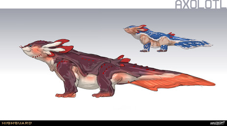 3_toes ambiguous_feral ambiguous_gender barbel_(anatomy) blue_body blue_eyes blue_fin blue_fur blue_tail blush company_name duo feet feral fin fur gradient_background larger_ambiguous larger_feral light long_tail markings mouth_closed multicolored_body multicolored_skin multicolored_tail nude_ambiguous orange_fin red_markings red_tail side_view simple_background size_difference smaller_ambiguous smaller_feral standing tail tail_fin tail_markings tan_body tan_skin text toes white_body white_eyes white_markings white_skin nicholas_patrick_kelana highguard_(game) amphibian aquatic axolotl mole_salamander salamander 2026 absurd_res colored concept_art digital_drawing_(artwork) digital_media_(artwork) english_description english_text hi_res lighting official_art shaded