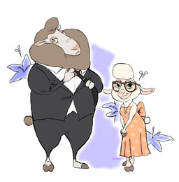 accessory anthro bell_necklace blue_flower brown_body brown_fur brown_wool clothing dress duo eyewear female flower formal_wear fur glasses hooves male necktie night_howlers orange_clothing orange_dress plant sleeping suit_jacket wearing_glasses white_body white_fur white_wool wool_(fur) wool_hair miss-ewe3479 disney zootopia dawn_bellwether doug_ramses hi_res