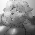 anthro blush bodily_fluids chubby_cheeks drooling female hand_on_head hyper light narrowed_eyes obese overweight ruff_(clothing) ruffled_fur saliva solo tongue tongue_out tufted_fur whiskers nibblyknuckles leonie_(nibblyknuckles) domestic_cat felid feline felis mammal 1:1 icon lighting monochrome shaded sketch