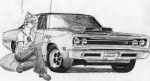 anthro car female muscle_car scan smoking solo tail vehicle wred dodge_(brand) mopar canid canine canis mammal wolf angie_(disambiguation) greyscale hi_res monochrome