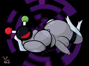 antennae_(anatomy) areola balls belly big_areola big_balls big_breasts big_penis breasts eyeless genitals gynomorph huge_breasts huge_penis humanoid_genitalia humanoid_penis intersex lying nipples on_side pattern_background penis raised_leg simple_background smile solo text wide_hips pincoosh earthbound_(series) nintendo animal_humanoid arthropod arthropod_humanoid black_antoid humanoid artist_name digital_media_(artwork) pixel_(artwork) reference_image