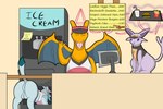 anus backsack balls butt cafe casual_exposure female feral food genitals gesture holowear_(pokemon) male perineum pussy raised_tail rear_view restaurant sitting smile tail text waving work_uniform onesaucydragon nintendo pokemon pokemon_unite orange_unite_style_espeon pink_unite_style_glaceon red_unite_style_charizard charizard eeveelution espeon generation_1_pokemon generation_2_pokemon generation_4_pokemon glaceon pokemon_(species) 3:2 absurd_res english_text hi_res