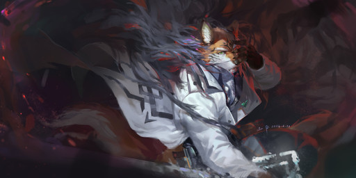 anthro black_markings black_nose blood bodily_fluids clothed clothing duo facial_markings fight fur green_eyes head_markings holding_melee_weapon holding_object holding_sword holding_weapon jewelry male markings melee_weapon necklace open_clothing open_topwear orange_body orange_fur smoke solo_focus sword topwear weapon white_body white_clothing white_fur white_topwear awaldkize canid canine humanoid mammal 2024 absurd_res dated hi_res signature