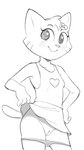 anthro big_eyes big_iris blush blush_lines bottomwear cheek_tuft clothed clothing clothing_lift eyebrows eyelashes facial_tuft female flashing flashing_pussy flower flower_accessory genitals glistening glistening_eyes hair hand_on_hip happy heart_print heart_symbol looking_at_viewer markings miniskirt panties panties_down partially_clothed plant prick_ears print_clothing print_shirt print_t-shirt print_topwear pussy shadow shirt short_hair skirt skirt_lift smile smiling_at_viewer solo standing t-shirt tail topwear tuft underwear underwear_down upskirt whisker_markings young dbaru playkids kate_(playkids) domestic_cat felid feline felis mammal 2022 digital_media_(artwork) hi_res monochrome sketch