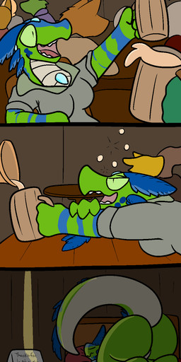 alcohol anthro bar bed beer beverage breasts butt clothed clothing drunk eyes_closed female furniture group money non-mammal_breasts nude open_mouth sleeping solo_focus substance_intoxication teeth text tongue trout_(artist) kobold reptile scalie snake 2016 aliasing digital_media_(artwork) english_text hi_res
