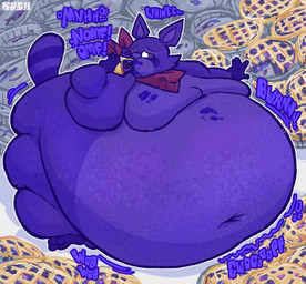anthro belly belly_expansion big_belly blue_body blueberry_inflation cheek_bulge cheek_tuft color_change dirty eating expansion facial_tuft fat_arms food food_fetish food_on_body food_on_face food_stains huge_belly hyper hyper_belly inflation kerchief leg_rolls male markings moobs morbidly_obese morbidly_obese_anthro morbidly_obese_male navel neckerchief neckwear obese obese_anthro obese_male onomatopoeia overweight overweight_anthro overweight_male pie_(food) purple_eyes sitting solo sound_effects stained_clothing stuffing tail text tuft weight_gain rushrabbit indigo_park rambley_raccoon mammal procyonid raccoon 2025 hi_res