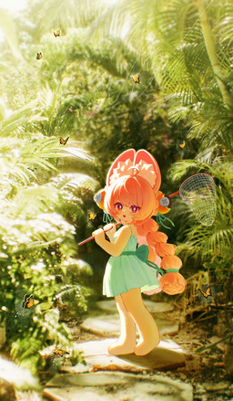 accessory anthro barefoot braided_hair bug_net clothing dress feet female hair hair_accessory open_mouth paws pink_body pink_hair plant plantigrade red_eyes solo sundress toes yamacho mihoyo zenless_zone_zero zhao_(zenless_zone_zero) arthropod butterfly insect lagomorph lepidopteran mammal absurd_res hi_res