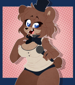 anthro big_breasts black_bow_tie black_clothing black_hat black_headwear black_nose black_panties black_underwear blue_eyes bow_tie breasts brown_body brown_fur brown_hair button_(fastener) cleavage clothed clothing crossgender electronics exposed_endoskeleton fangs female freckles fur hair hat headgear headwear holding_microphone holding_object machine microphone mtf_crossgender open_mouth panties shirt short_hair short_tail simple_background solo tail tank_top teeth thick_thighs top_hat topwear underwear amanddica five_nights_at_freddy's fredina's_nightclub scottgames freddy_(fnaf) frenni_(cryptiacurves) android bear brown_bear mammal robot ursine 2020 absurd_res alpha_channel digital_media_(artwork) hi_res signature