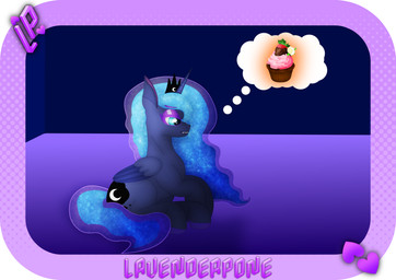 blue_body blue_feathers blue_fur blue_hair blue_horn blue_tail blue_wings butt crown cupcake cutie_mark dessert fangs feathered_wings feathers female feral folded_wings food fur hair headgear horn long_hair plant simple_background sitting solo tail teal_eyes teeth thinking thought_bubble unicorn_horn wings kilgorio friendship_is_magic hasbro my_little_pony mythology princess_luna_(mlp) equid equine horse mammal mythological_creature mythological_equine pony unicorn winged_unicorn absurd_res hi_res