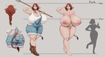 big_breasts breasts butt chart clothing collar comparison cowbell ear_piercing ear_tag female genitals hair height_chart horn huge_breasts hyper hyper_breasts nipples nude piercing pitchfork pose pubes pussy raised_arm red_hair solo tools shinyglute animal_humanoid bovid bovid_humanoid bovine bovine_humanoid humanoid mammal mammal_humanoid absurd_res hi_res model_sheet