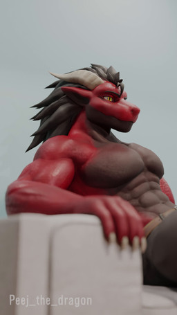abs belt black_hair bottomwear claws clothing furniture gasping_for_air hair horn male markings muscular muscular_male pants pecs red_body red_scales scales sharp_teeth sofa solo teeth thinking white_horn yellow_eyes peej_the_dragon european_mythology mythology peej_(peej_the_dragon) dragon humanoid mythological_creature mythological_scalie scalie western_dragon 3d_(artwork) 3d_animation 9:16 animated blender_(artwork) digital_media_(artwork) hi_res short_playtime sound video watermark
