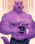 2020 abs anthro bernard_(ok_k.o.!_lbh) biceps bottomwear canid canine canis cartoon_network clothed clothing daddy_kink daddy_mug english_text fur male mammal muscular muscular_anthro muscular_male mythological_canine mythological_creature mythology ok_k.o.!_let's_be_heroes pecs purple_body purple_fur smile solo text text_on_mug thediyemi topless topless_male were werecanid werecanine werewolf wolf