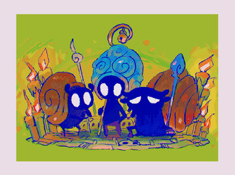 ambiguous_gender biped black_body border candle empty_eyes gastropod_shell group holding_object holding_staff mollusk_shell pink_border shell staff standing trio white_eyes blipbugbug hollow_knight:_silksong hollow_knight_(franchise) team_cherry bell_hermit caretaker_(hollow_knight:_silksong) chapel_maid gastropod mollusk snail_shaman_(species) 2026