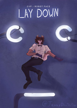 anthro antlers belt belt_buckle blue_background bottomwear bow_tie brown_body brown_fur brown_hair buckle clothing eyes_closed fur gloves hair handwear hooves horn laid_down led_light male pants questionable_living_status scut_tail shirt short_tail simple_background solo tail text topwear unconscious unconscious_male wire jazzydeetective caravan_palace jazz_(jazzydeetective) deer mammal new_world_deer white-tailed_deer absurd_res album_cover cover english_text hi_res