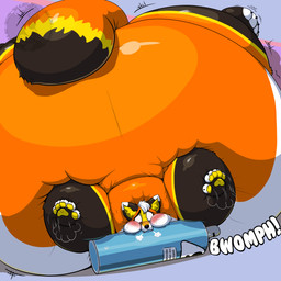 air_inflation belly belly_expansion big_belly big_cheeks blush body_inflation expansion glistening glistening_body helium_tank huge_belly hyper hyper_belly hyper_inflation immobile inflation logo motion_lines onomatopoeia puffed_cheeks sound_effects spherical_inflation text tuzzleton canid canine fox mammal 1:1 2024 artist_logo digital_media_(artwork) hi_res