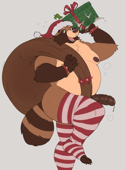 anthro ball_ring balls big_balls brown_body brown_fur cheek_tuft christmas_clothing christmas_headwear clothed clothing crossdressing erection facial_tuft fangs footwear foreskin fur genitals grey_background hat headgear headwear holidays huge_balls humanoid_genitalia humanoid_penis hyper hyper_balls hyper_genitalia leaf leaf_on_head male markings multicolored_body multicolored_fur open_mouth open_smile overweight overweight_anthro overweight_male penis santa_hat simple_background smile socks striped_markings striped_tail stripes tail tail_markings teeth toeless_footwear toeless_legwear toeless_socks toeless_stockings tuft two_tone_body two_tone_fur vein veiny_penis wide_eyed roseonapot christmas toast_(roseonapot) canid canine mammal raccoon_dog tanuki hi_res