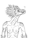 anthro breasts female skinny smile smirk solo 028-mendicantspire bungie halo_(series) microsoft xbox_game_studios alien avian bird covenant kig-yar scalie t'vaoan absurd_res hi_res monochrome sketch