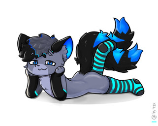 2_tails :3 anthro bedroom_eyes black_body black_fur blue_body blue_eyes blue_fur blue_inner_ear butt butt_focus clothing femboy flirting footwear fur grey_body grey_fur hair hand_on_face legwear looking_at_viewer male multi_tail multicolored_body multicolored_fur narrowed_eyes nude nude_anthro nude_male pattern_clothing pattern_footwear pattern_legwear pattern_socks pattern_stockings pattern_thigh_highs pose presenting presenting_hindquarters raised_leg seductive smile smiling_at_viewer smirk smirking_at_viewer smug smug_face socks solo stockings striped_clothing striped_footwear striped_legwear striped_socks striped_stockings striped_thigh_highs stripes tail thigh_highs hyn1x domestic_cat felid feline felis mammal absurd_res hi_res pinup