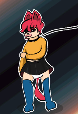 ambiguous_gender bottomwear clean_diaper clothed clothing diaper diaper_under_clothing leash pacifier skirt solo wearing_diaper clowngang animal_humanoid canid canid_humanoid canine canine_humanoid dog_humanoid humanoid mammal mammal_humanoid