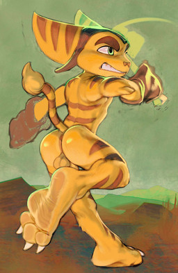 anthro balls barefoot feet foot_focus fur genitals male solo yellow_body yellow_fur fizzthetiger insomniac_games playstation ratchet_and_clank sony_corporation sony_interactive_entertainment ratchet_(ratchet_and_clank) lombax mammal absurd_res hi_res
