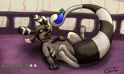 berry brown_body feral food food_pips_(rain_world) fruit gameplay_mechanics gui hunger_bar lying male markings on_back plant solo striped_markings stripes timelapse_at_source gyrotech rain_world videocult slugcat absurd_res hi_res