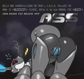 ass_up bodily_fluids breasts female fucked_silly genital_fluids genitals greeting joints machine non-mammal_breasts smile solo text vaginal_fluids vulva borisalien liaua_(giik) alien android arthropod insect lepidopteran moth robot english_text
